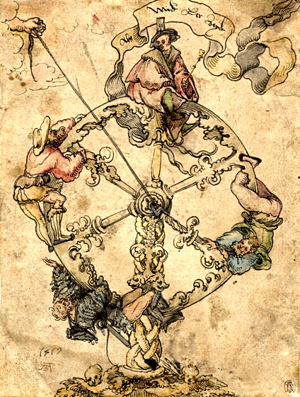 Old illustration of the wheel of fortune