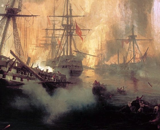 Wreckage in a sea battle