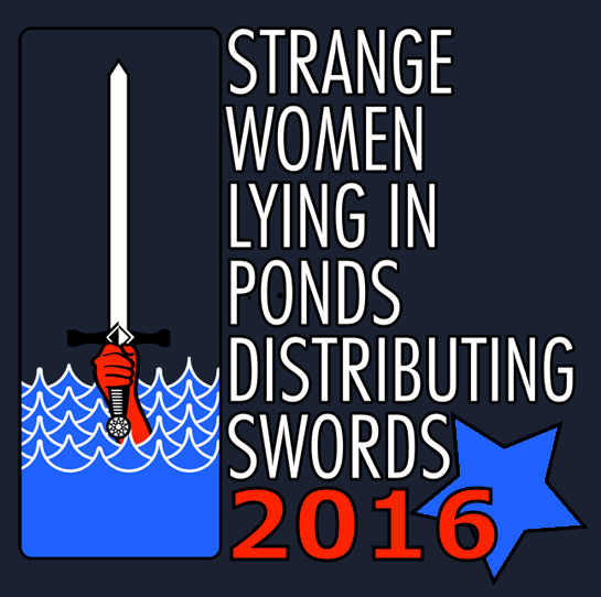 Campaign poster: Strange women lying in ponds distributing swords