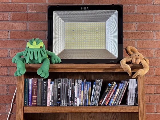 LED panel light on top of bookshelf