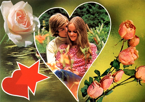 Kitschy romantic postcard image