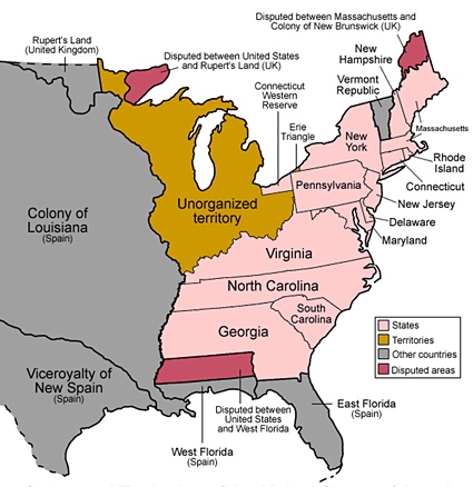 Map of the United States as of Washington’s Inauguration